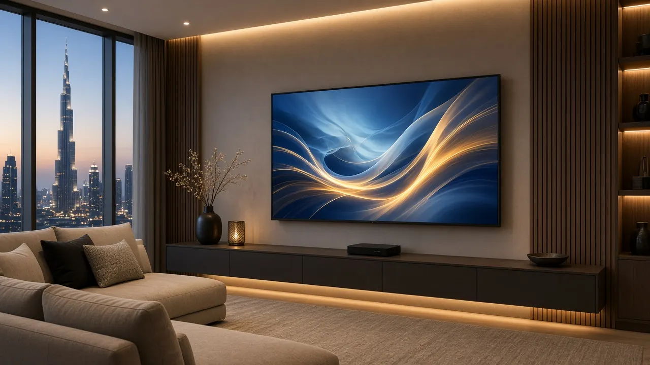 UAE living room ready for categorised IPTV viewing on a main television